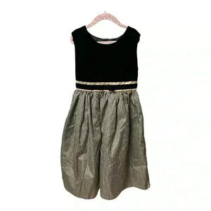 PERFECTLY DRESSED black Velvet Gold Metallic Check Plaid Taffeta dress girls 8